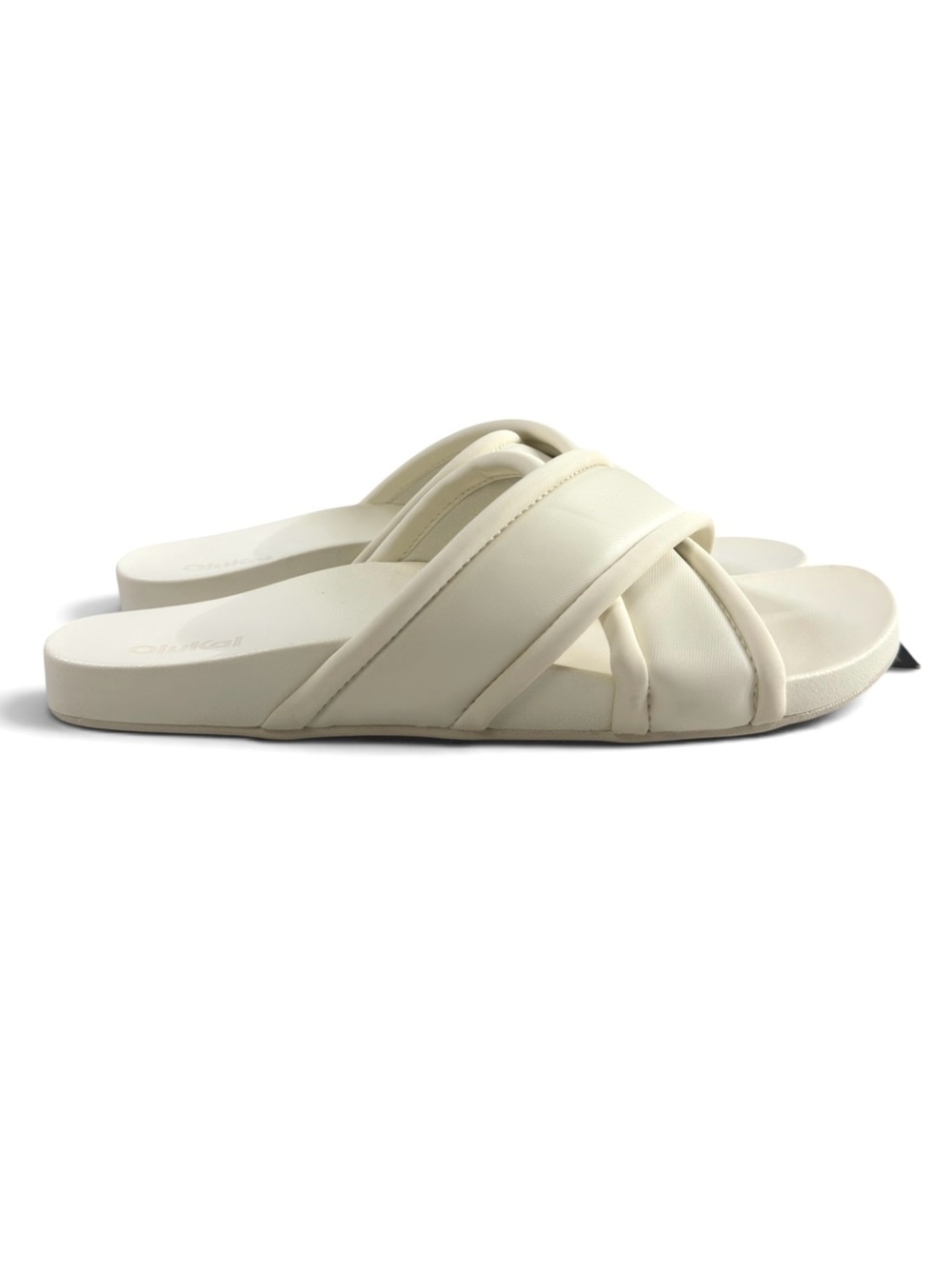 Olukai Ani Crisscrossed Slide Sandals in White Sand Women’s Size 9